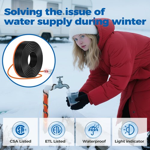 JDZKOMKE 8W/FT 120V Pipe Heat Tape 30FT (3FT-200FT) - Freeze Protection Heating Cable for Metal/Plastic Water Pipes, Maintains Flow at -40°F