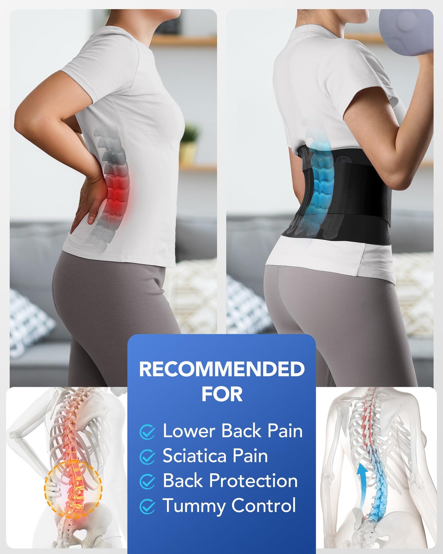 Fitomo 0.5mm Ultra Thin Back Brace for Women Men, 3D Lumbar Pad, Seamless Yoga Fabric, Lightweight Back Brace for Lower Back Pain Relief, Sciatica, Posture, Lifting, Wearg Under Clothes, Black, S
