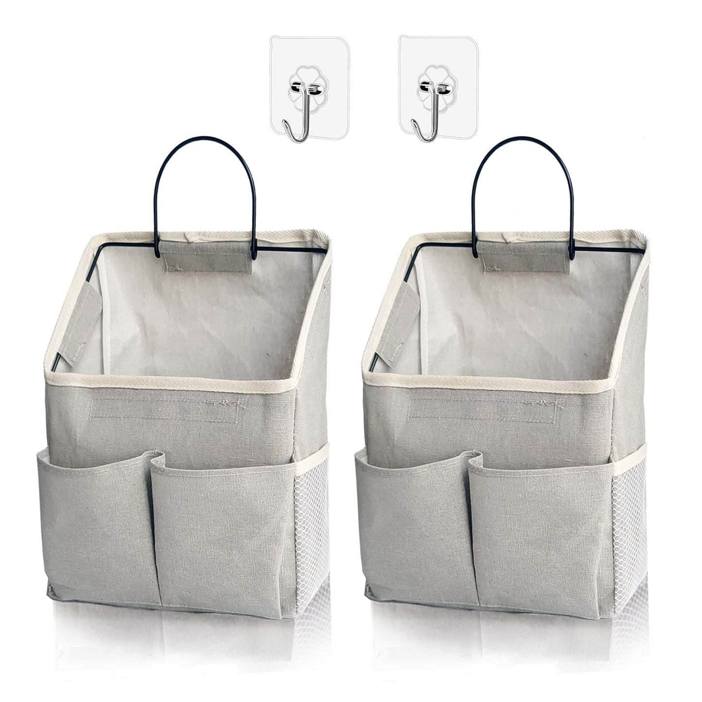 2 Pack Wall Hanging Storage Bag,Wall Hanging Organizer with Pockets, Hanging storage basket for Dormitory Bathroom Bedroom (Grey-upgraded)