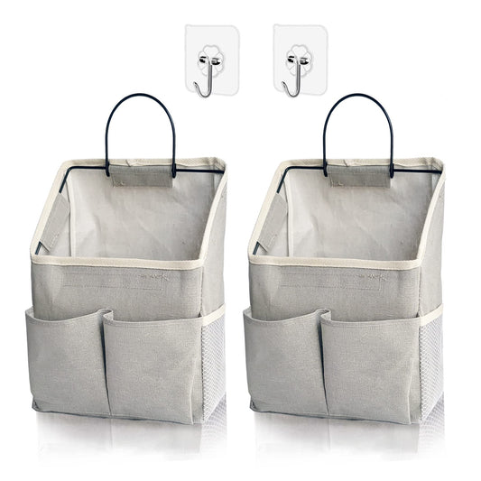 2 Pack Wall Hanging Storage Bag,Wall Hanging Organizer with Pockets, Hanging storage basket for Dormitory Bathroom Bedroom (Grey-upgraded)