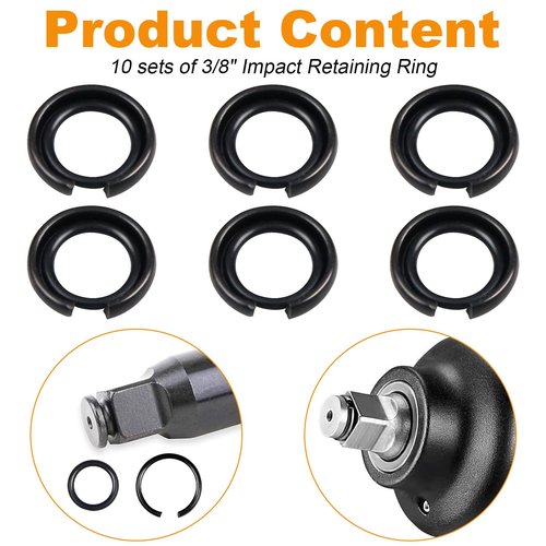 Juvielich 3/8" Impact Retaining Ring Clip with O-Ring,Fits for Mmilwaukeei Pneumatic Type Impact Wrench, Including Retainer Ring Anvil Install Tool(10 Sets)