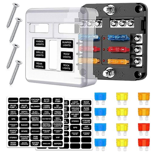 Yasdyri 6 Way 12V fuse box waterproof fuse box holder with LED indicator 6 way fuse block with 12V blade 6 circuit for Automotive Truck Boat Marine RV Van Vehicle