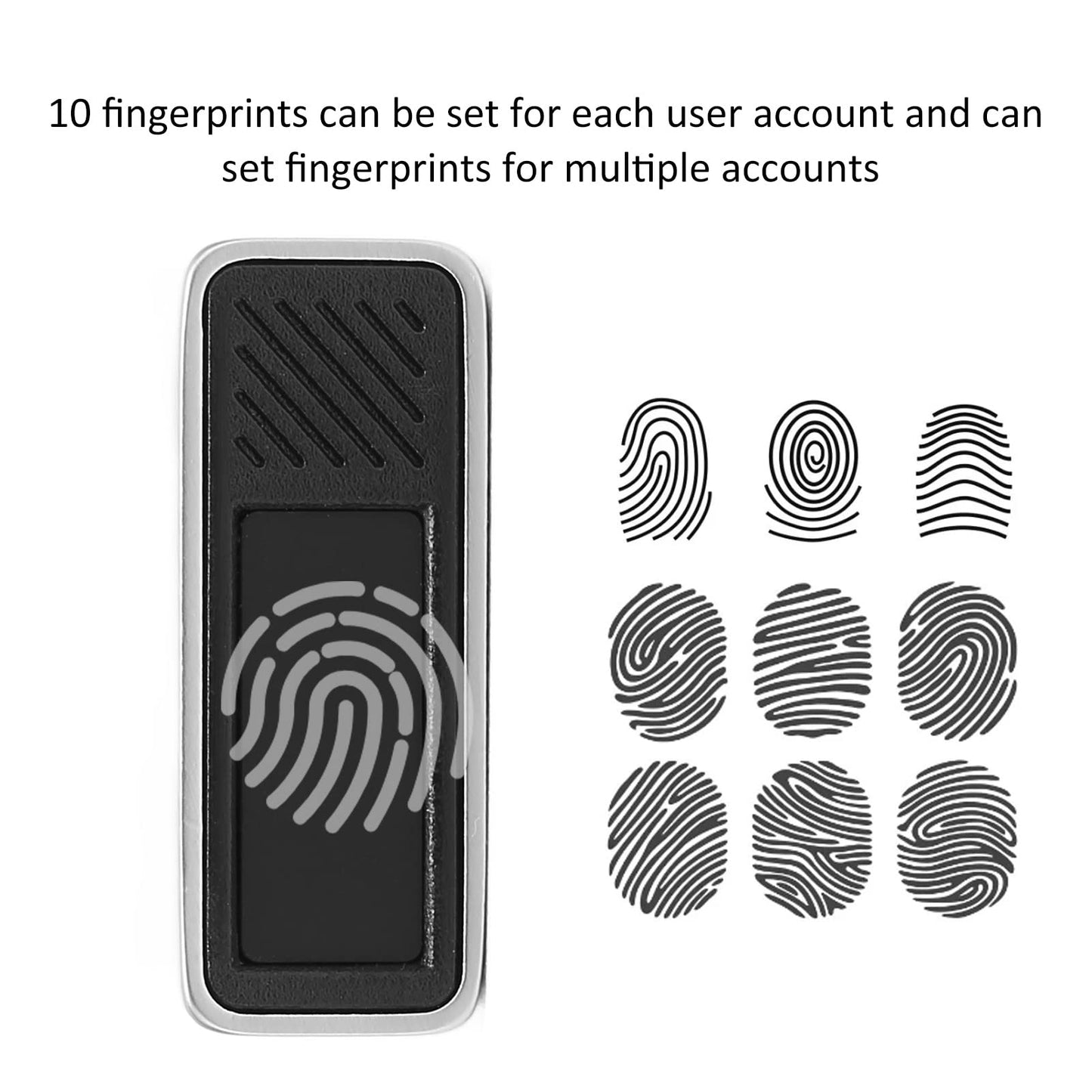 USB C Fingerprint Reader, 360° Detection Mini Fingerprint Scanner 0.5s Touch Speedy Matching Portable Biometric Scanner USB Security Key for Password and File Encryption