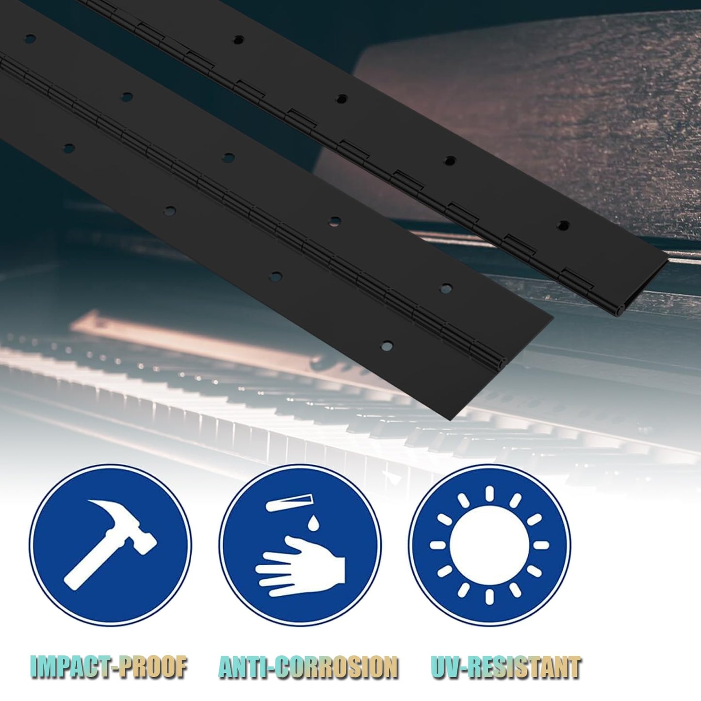 EPHECH 4PCS 12Inch Black Continuous &Piano Hinge, Heavy Duty Stainless Steel 304 Continuous Hinges Piano Boat Hinges, 0.04" Thickness Folding Cabinet Door Butt Hinge