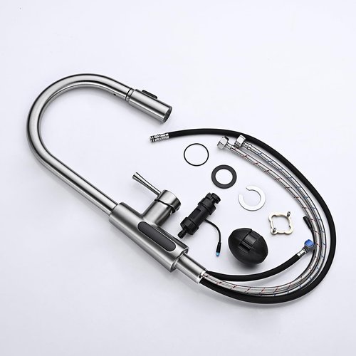 Lefton Pull-Down Kitchen Faucet with Temperature Display in Fahrenheit, 3 Water Outlet Modes, Faucet for Kitchen Sink, Brushed Nickel, KF2501-0
