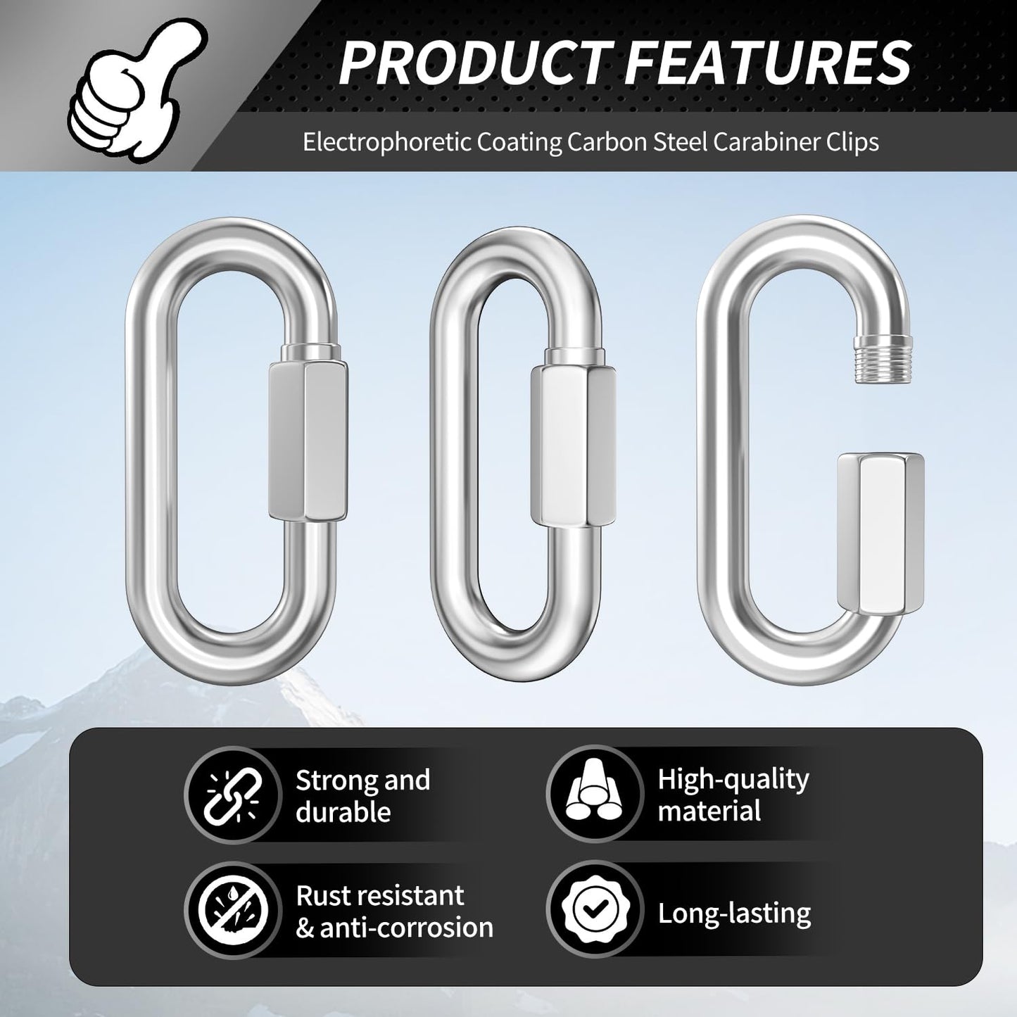 15 Pack Heavy-Duty Chain Hooks Quick Links - 304 Stainless Steel 1/8" Locking Carabiner Anti-Rust Chain Connector Quick Link for Towing,Swing,Shade Sail,Bird Toys,Capacity 175lb