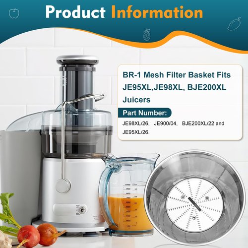 Drkerr BR-1 Mesh Filter Basket Compatible with Models JE95XL, JE98XL, BJE200XL Juicers, without motor coupling, SP0010662 Blender Basket Assembly - Ready to Use Mesh Bowl, Blade and Base