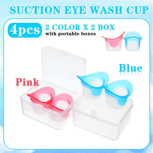 Ptwola 4 Pcs Silicone Eye Wash Bath Cups Portable Plastic Measuring Cleaner Kit Makeup Irritants Rinse Flush Cleaning Cups Tool Storage Containers for Effective Soothing Tired Eyes