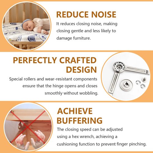 Heavy Duty Lid Stay Hinges Folding Box Lid Soft Close Support Hinge for Cabinets, Wardrobes, Toy Boxes, Wooden Boxes (Support 50 lbs，2 Pack)