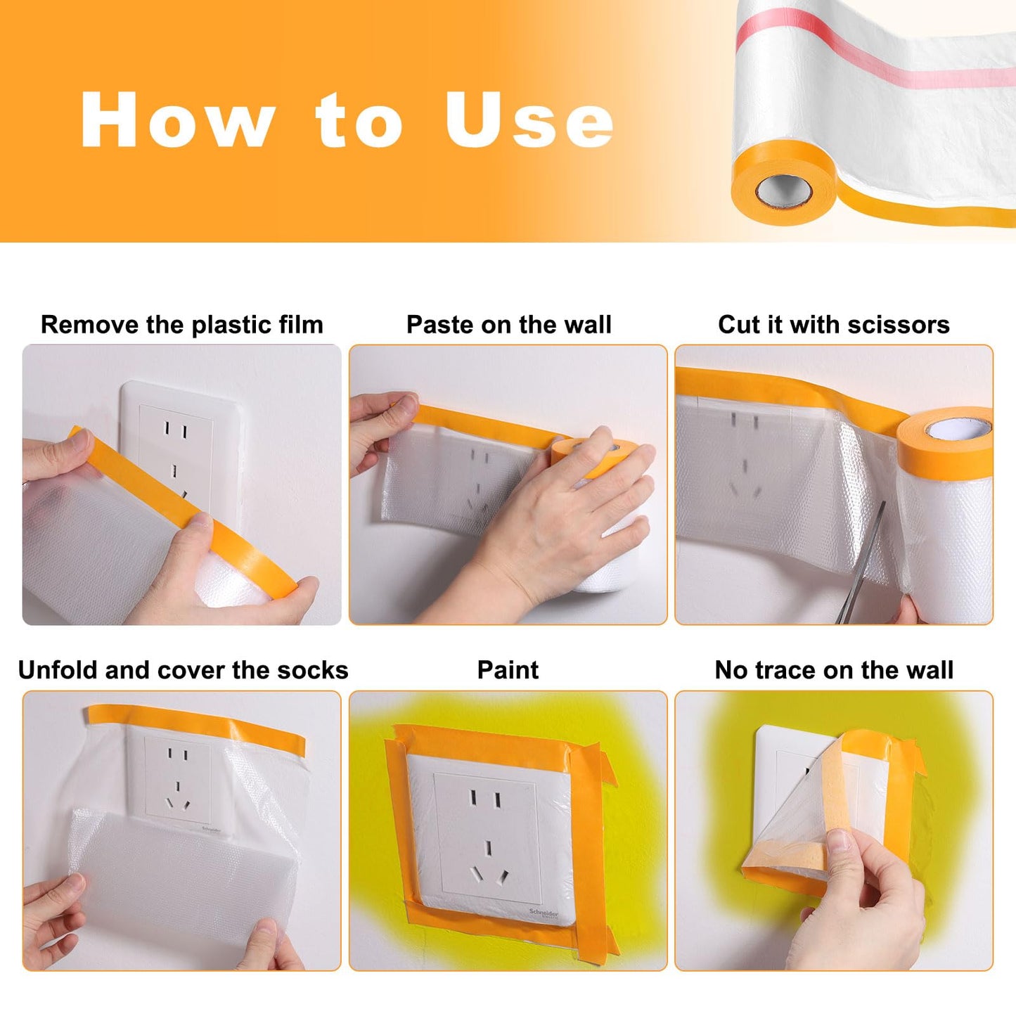 HARFINGTON Pre-Taped Masking Film 177.2" x32.8ft Double Adhesive Tape and Drape Painters Plastic Drop Cloth Film with Tape Plastic Sheeting for Automotive Painting Covering