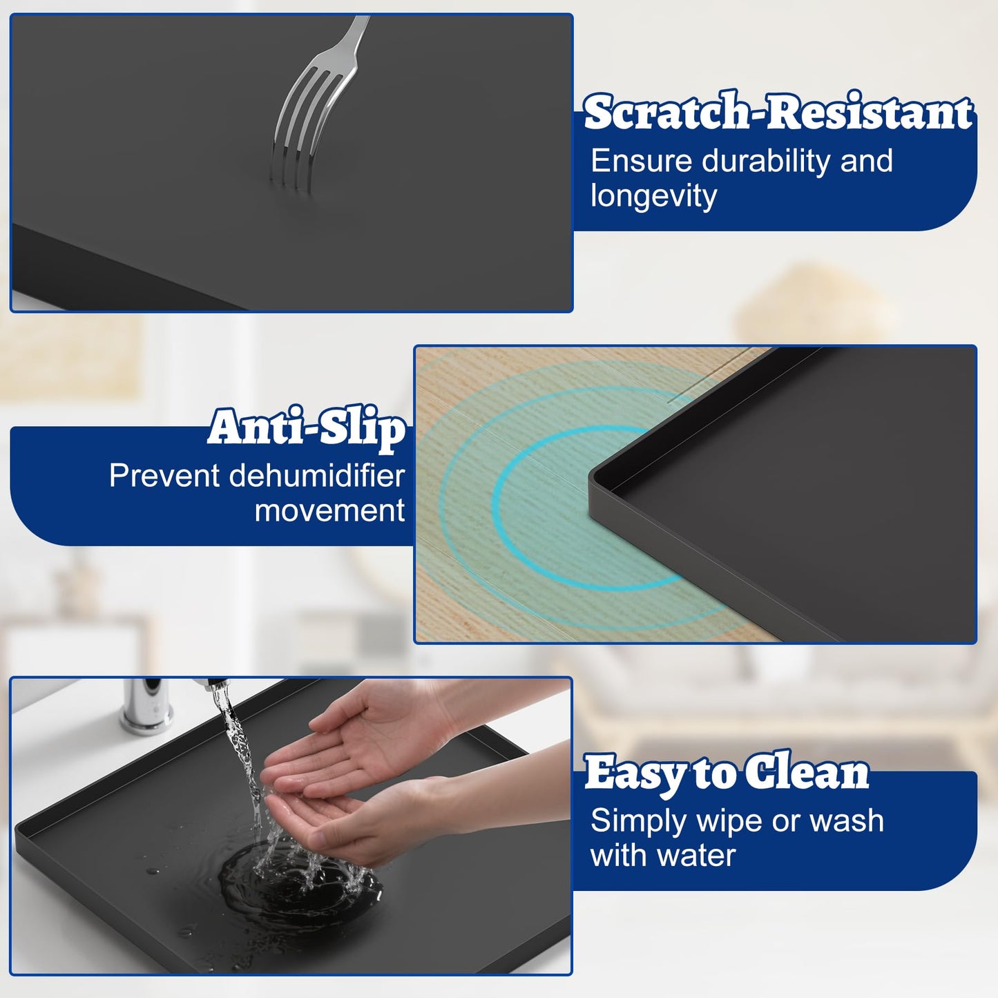 Wintcomfort Dehumidifier Mat for Home Dehumidifiers, Large Dehumidifier Drain Pan Prevent Leaks, Waterproof Silicone De humidifier Drain Tray Protect From Appliance Leaks Water Spills, Black, 19"x19"