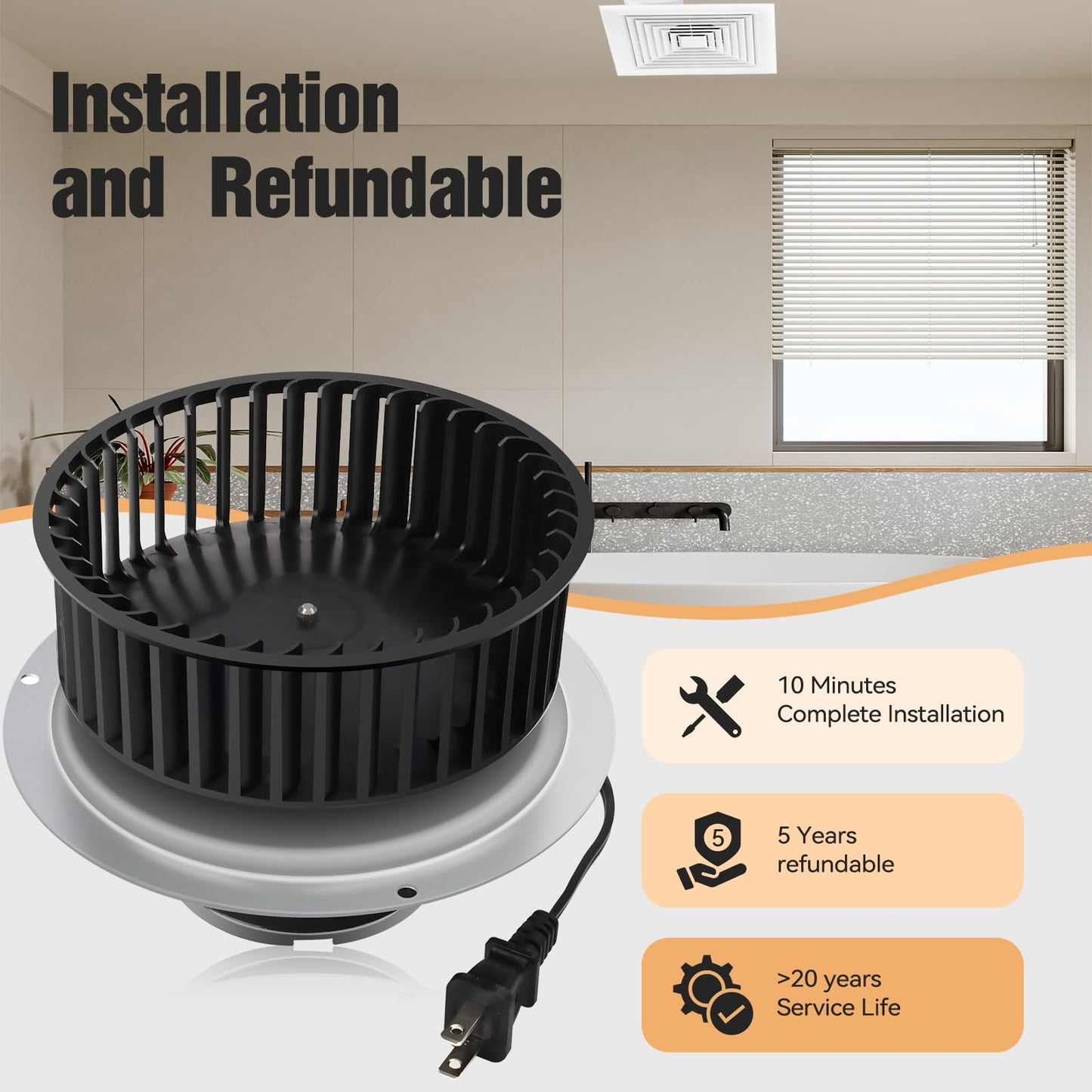 Compatible with Nutone QT-110N-B, QT-80-B, QT-9093, QT-90N-B,QT-100L, QT110N,Bathroom Fan Motor,110CFM,3.0Sones Bathroom Fan Motor & Blower Wheel,Replace for Motor Number S0695B000, S0696B000