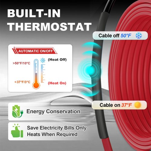 MAXKOSKO 7 Feet Pipe Heat Cable for Water Pipe Freeze Protection, Heat Tape with Thermostat for Metal And Plastic Home Supply Pipes, Electric Pipe Heating Trace System 120 V
