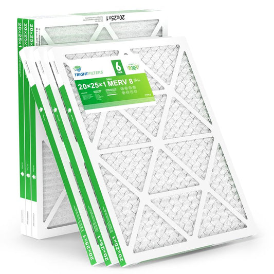 TRIGHTFILTERS 20x25x1 Air Filter 6 Pack, Durable MERV 8 Pleated Home HVAC AC Furnace Filters, Lightweight Compact Air Conditioner Filter Replacement