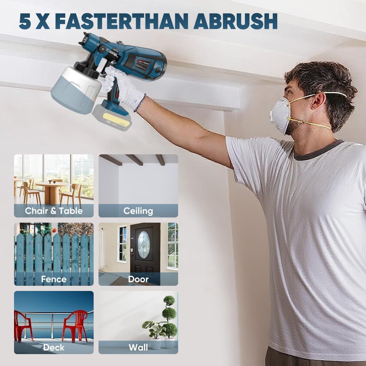 Cordless Paint Sprayer for Dewalt 20V MAX Battery Electric Spray Paint Gun with High Capacity Container Easy to Clean for House Painting Blue(Not Include Battery)