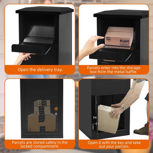 Package Delivery Boxes for Outside, 17.6" x 15.7" x 39", 2.7 ft3, Extra Large Steel Parcel Drop Box with Lock, Anti-Theft Package Box for Outside Deliveries, Package Mailbox for Porch, Home&Ofiice