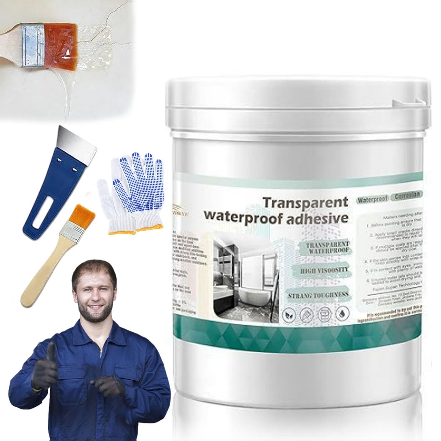 Transparent Waterproof Coating for Indoor & Outdoor, 5.29oz Waterproof Sealant Clear, Water-Based Invisible Leak Repair Glue for Roofs, Walls, Garden, Terraces, Cracks, Concrete, Wood (1POS)