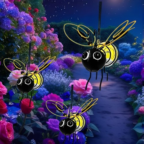 Solar Bees Lights Outdoor 2025 New Hanging Solar Garden Bee Outdoor Patio Garden Decor Simulation Bumble Solar Light for Christmas, Yard, Patio, Porch (yellow-2pcs)