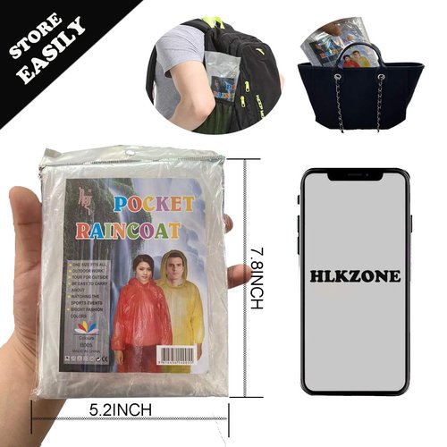 HLKZONE Disposable Rain Ponchos for Adults, Rainbow Colors, 6 Pack