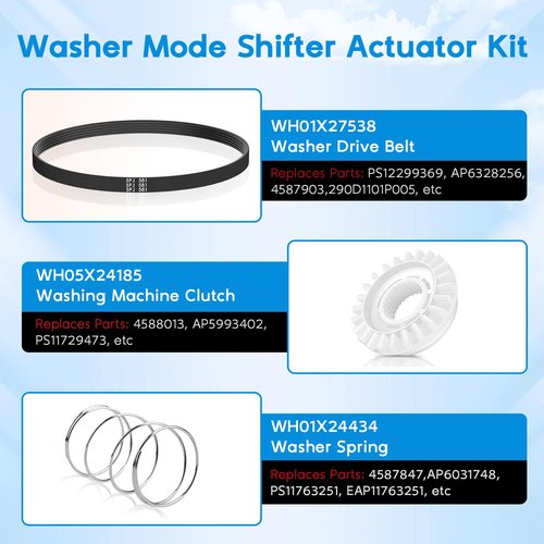 2025 New Upgraded WH03X30517 Washer Mode Shifter Actuator & WH01X27538 Washer Drive Belt & WH05X24185 Washing Machine Clutch & WH01X24434 Washer Spring for GE