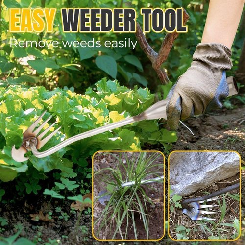 MFIE Peachloft Weed Puller - Peachloft Garden Weed Pulling Tool Uprooting Weeding Tool, Portable Garden Weeder, 4 Teeth Manganese Steel Forged Hand Tool for Uprooting Weeds (19.7in)
