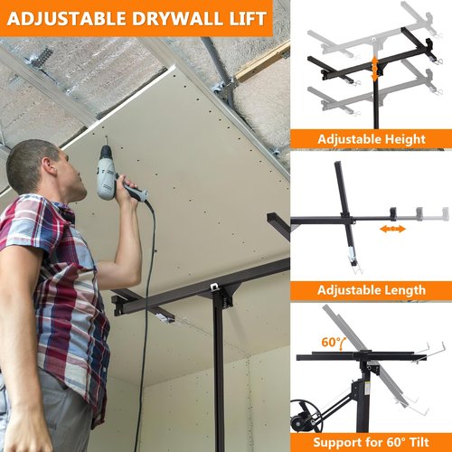 Rovibek Drywall Lift 11 FT, Sheetrock Lift Drywall Lift for Ceiling, Drywall Panel Hoist 360° Adjustable Foldable, 150 lbs Heavy Duty Drywall Lifter for Home Improvement (Black)