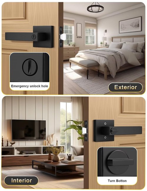 Tinewa 10 Pack Square Privacy Door Levers Locksets in Matte Black Finish, Bed/Bath Door Levers Keyless Interior Handles,Reversible for Left Right Handed Doors