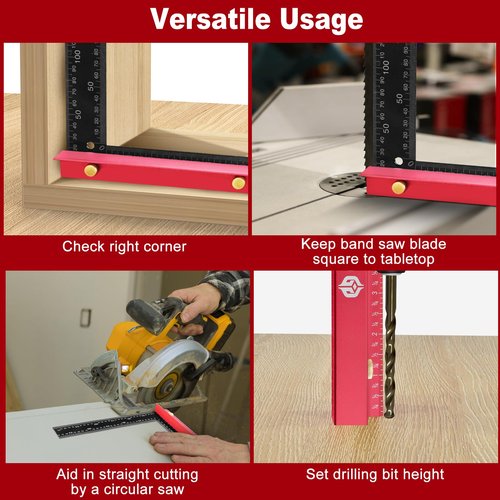 8 Inch Removable Carpenter Framing Square Fence with Edge Marking Ruler, Anodized Solid Aluminum Alloy Body & Brass Knobsn for Woodworking Measuring Ruler Stops Fences
