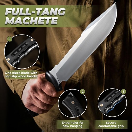 Purple Dragon Machete For Cutting Trees Heavy Duty - Fixed Blade Knife for Yard Work, Garden Clearing, Outdoor Survival, Bushcraft, Camping, Hunting – Includes Sheath