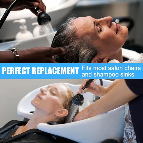 Shampoo Bowl Sprayer Head with Black Rubber Hose to Attach Shampoo Bowl Faucet Vacuum Breaker Replacement for Salon, Barber Shop, Spa, 1/4" Thread