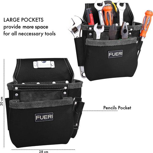 FUERI Leather Tool Belt Bags Pouches Heavy Duty for Men Construction Carpenter Electrician Framer Women Iron Worker