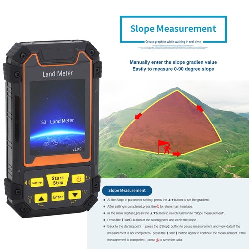 GPS Land Measuring Instrument, 2.4inch Color Screen Handheld Land Area Meter GPS Units, 4 Measurement Modes Land Surveying Equipment for Mountainous Land, Slope and Flat Field