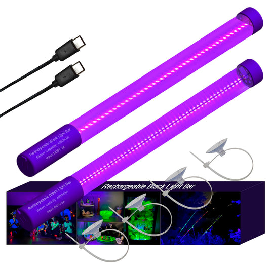 TITO Rechargeable Black Light Bar, UVA 395nm Waterproof Cordless Portable Battery Powered Blacklight Bar, Glow in Dark Halloween Party Fluorescent Posters Decor Display Night Fishing Aquarium, 2 Pack