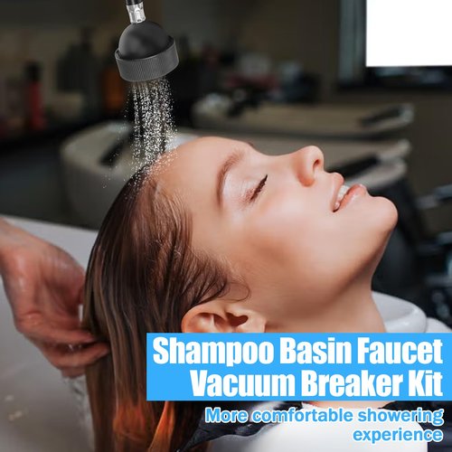 Shampoo Bowl Sprayer Head with Black Rubber Hose to Attach Shampoo Bowl Faucet Vacuum Breaker Replacement for Salon, Barber Shop, Spa, 1/4" Thread
