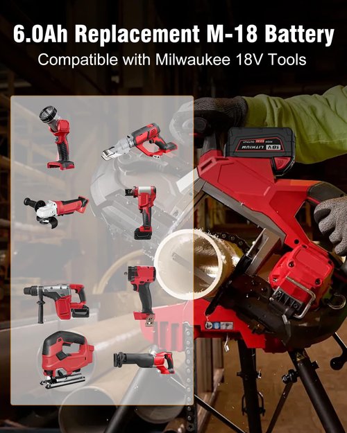 HOCHSTERN 4Pack 6.0Ah Replacement for Milwaukee M-18 Battery Compatible with Milwaukee 18V Lithium Battery 48-11-1862 48-11-1852 48-11-1882 Cordless Tools