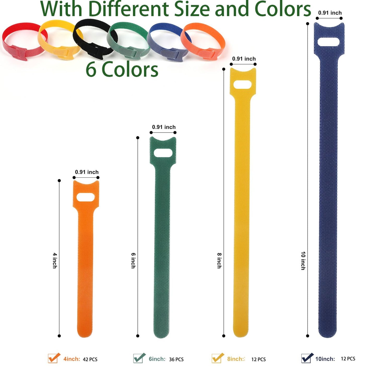102 Pcs Cable Ties, 4+6+8+10 inch Reusable Multi-Colour Cable Ties Wire Ties Cord Organizer Cable Organizer Adjustable Cable Management for Cable Management
