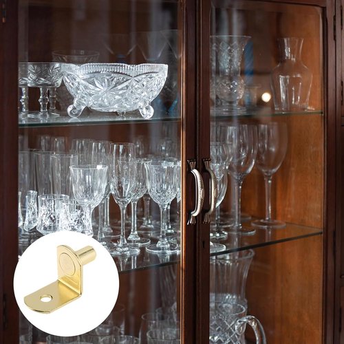 30PCS 1/5 Inch 5 mm Shelf Pegs Polished Brass Shelf Support Pins L-Shaped Metal Shelf Pin Bracket-Style Shelf Peg with Anti-Tip for Furniture Bookcase Cabinet