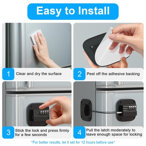 Fridge Lock with Combination, No Key Required, Upgrade Refrigerator Lock with Adhesive and Screws, Freezer Cabinet Pantry Drawer Latch to Keep Door Closed, for Kids Adults Cats & Dogs, Black