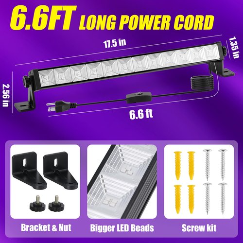 NEWREACH 45W Black Light, LED Blacklight Bar with 6.6ft Cord, Glow in The Dark Light Up 28x28ft, for Glow Party, Neon Decoration, Body Paint, Fluorescent Poster, Birthday, Halloween, Bedroom