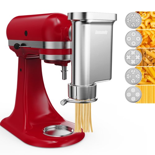 Eascandy Metal Gourmet Pasta Press Attachment for KitchenAid Stand Mixer – Durable Metal Pasta Maker Attachment with 5 Interchangeable Plates for Fresh Homemade Pasta