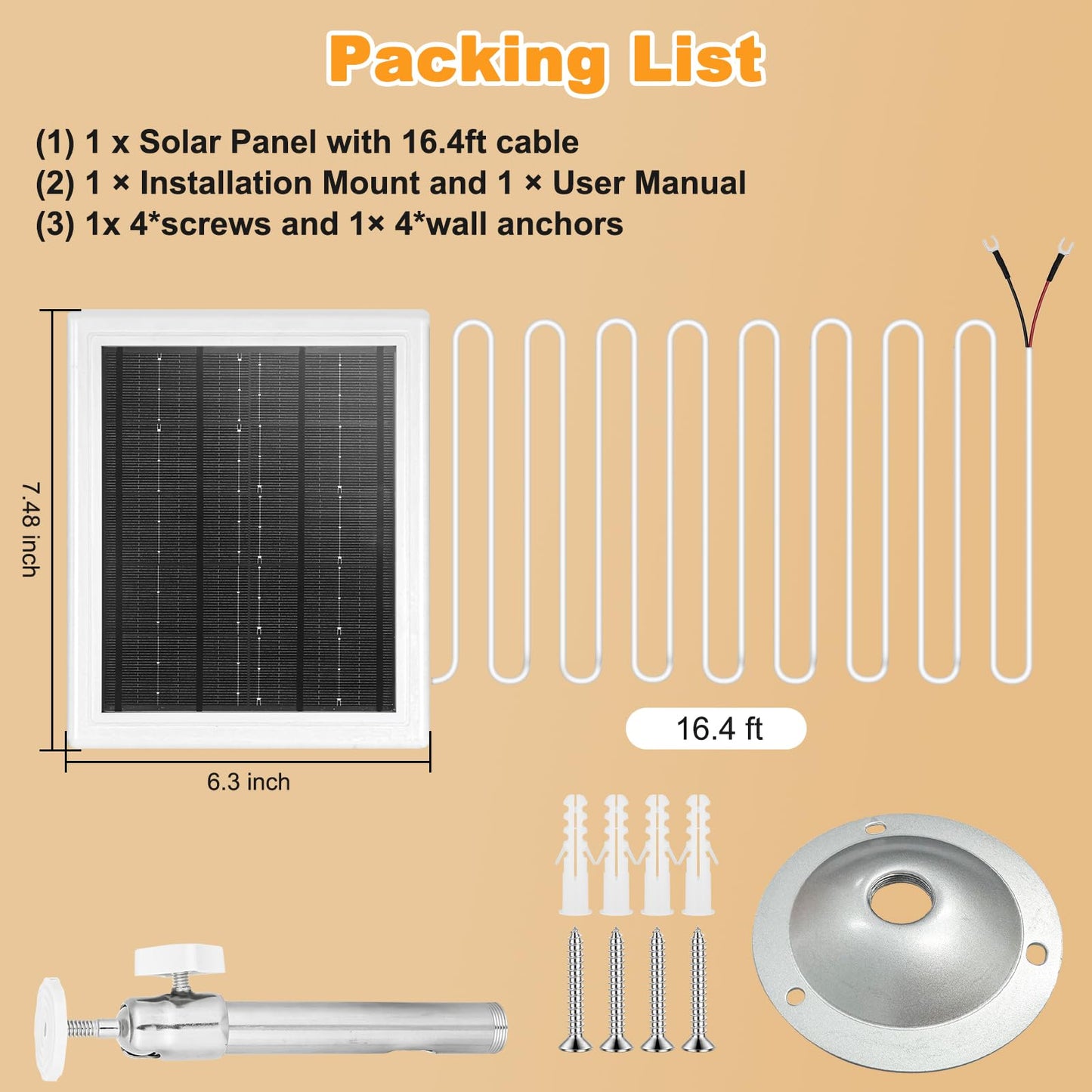 Ring Doorbell Solar Charger,12VAC Compatible with Ring Video Doorbell 3/3+/4, Battery Video Doorbell Pro, 16.4ft Waterproof Charging Cable, 360°Adjustable Mount -Update