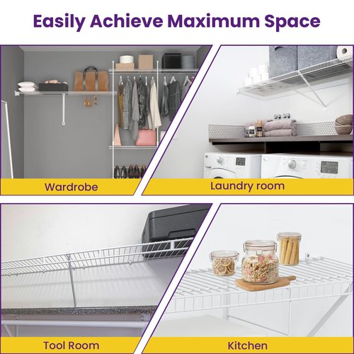 SATUY 20Pcs 12 Inch Wire Shelf Brackets Kit, Includes Shelf Support and End Brackets Wire Shelf Clips with Anchors and Screws for Wardrobe Closet Wall Shelving Installation (4 Set)