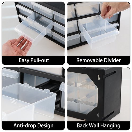 Obstnny 9 Drawer Plastic Parts Storage Hardware and Craft Cabinet, Drawer Parts Organizer, Black