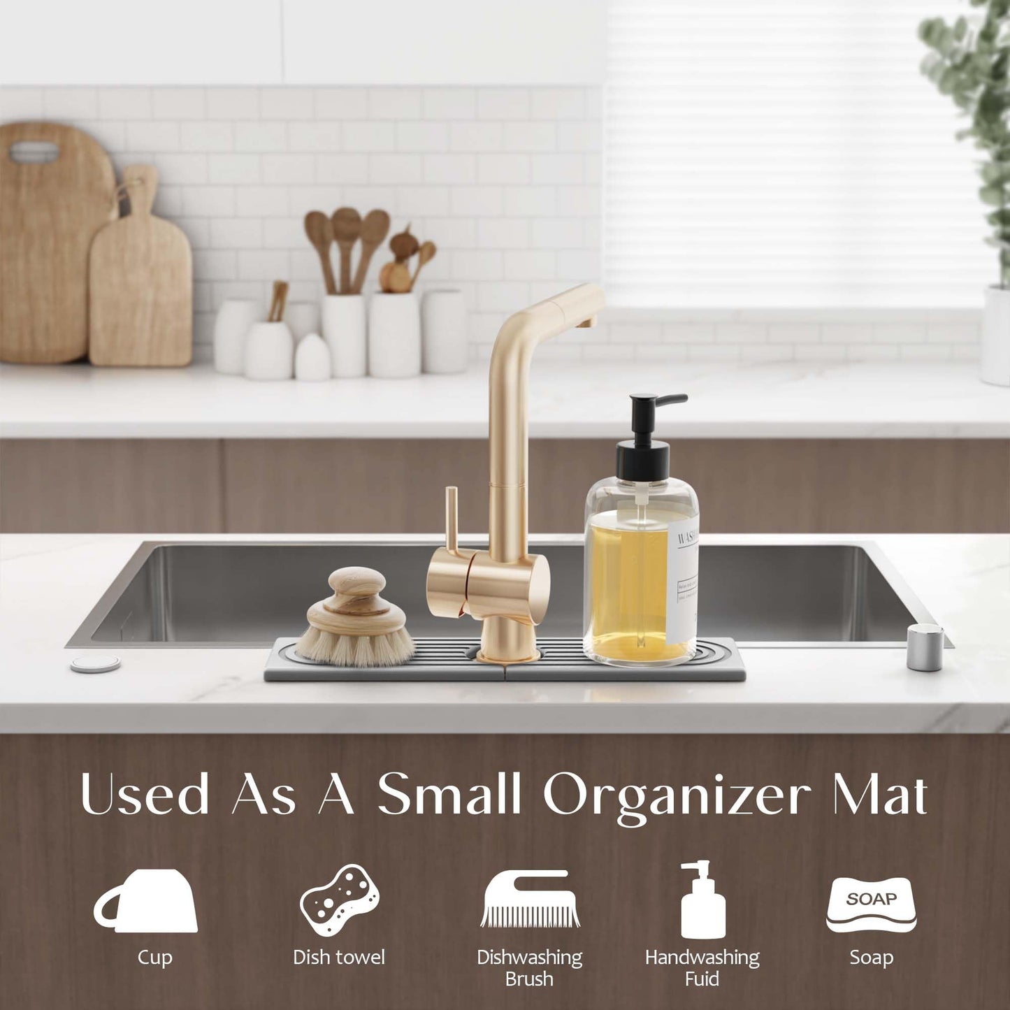Eormoe Kitchen Sink Faucet Mat - 15.7in Diatomite Sink Protectors for Kitchen Sink, Stone Sink Splash Guard for Kitchen Counter Sink Accessories (Grey, 15.7'' x 3.9'')