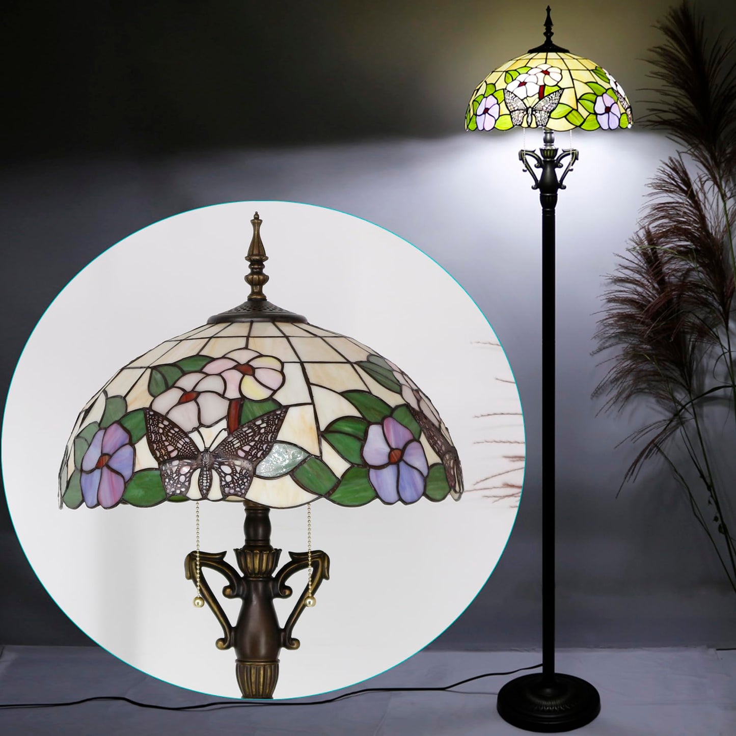 TCODTPOL Tiffany Floor Lamp Base Only, for 16-24 Inch Stained Glass Lampshade Height 71 Inch Bronze Finished Resin Base Antique Standing Lighting Base Replacement Only Wide 11 Inch(B (W11H71 Inch))