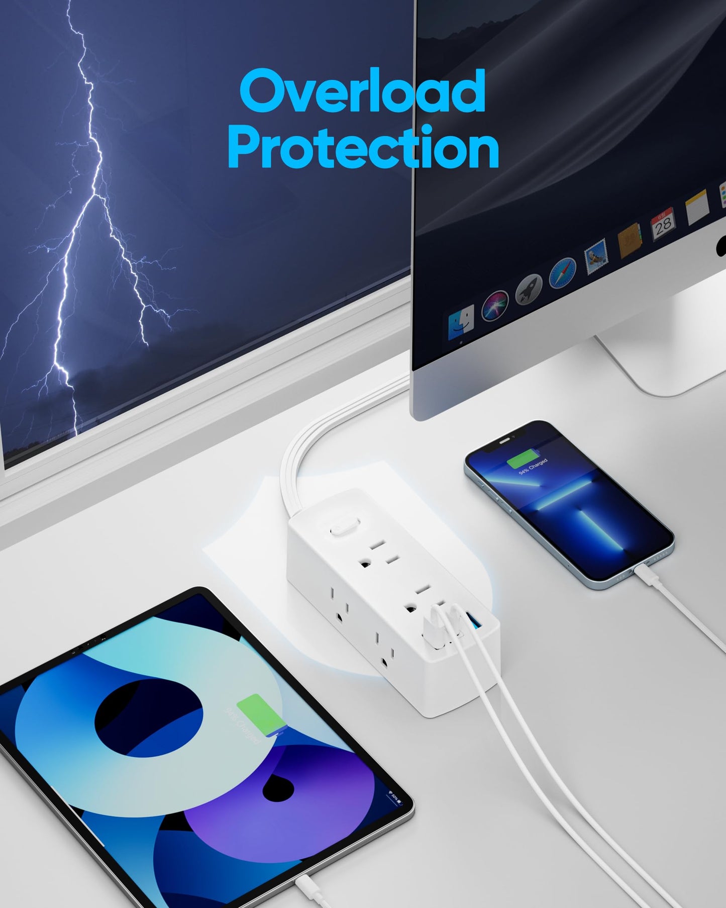 2 Prong Flat Plug Power Strip, Olcorife 2 Prong to 3 Prong Outlet Adapter, 5 FT Flat Extension Cord with 6 Outlets 3 USB Ports(1 USB C), US to Japan Plug Adapter