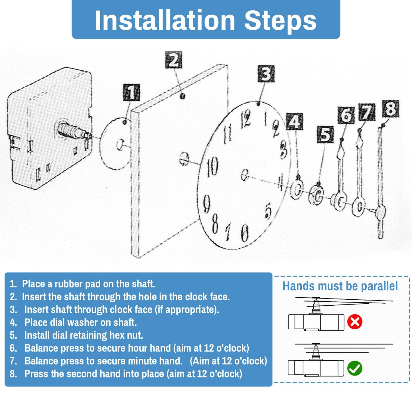 Quartz Clock 12888 Movement Replacement Set, Battery Operated Axis Shaft High Torque Clock Parts Suitable with Thread and Seconds Hand Motor Repair Parts and DIY(Total Shaft Length 14.5mm)