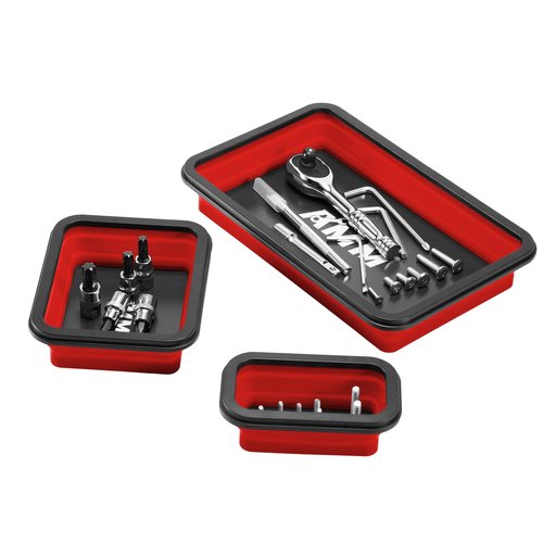 AMM Foldable Magnetic Parts Tray Set, 3 Different Size Magnetic Tool Trays for Bolts Screws Nuts & Small Metal Parts, Mechanic Tool Present for Men，Red