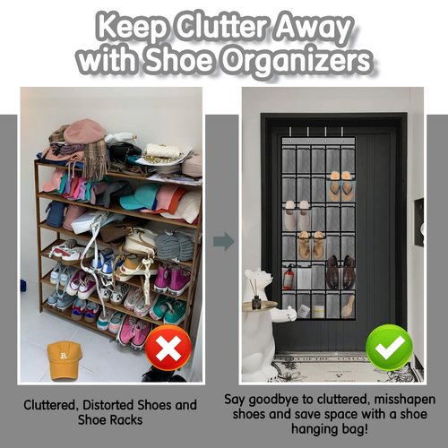 Kotkn Over the Door Shoe Organizer with 30 Breathable Mesh Pockets - Large Capacity Closet Storage for Men & Women, Hanging Shoe Rack Organizer -Gray
