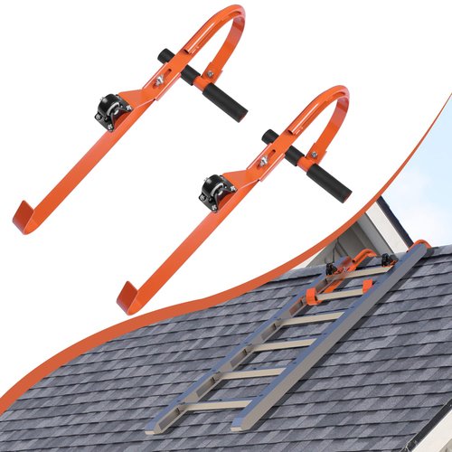 vikofan 2 Pcs Ladder Roof Hook Ridge Aluminum Ladder Stabilizer 500Lbs for Roof with Wheel for Safe and Easy Access